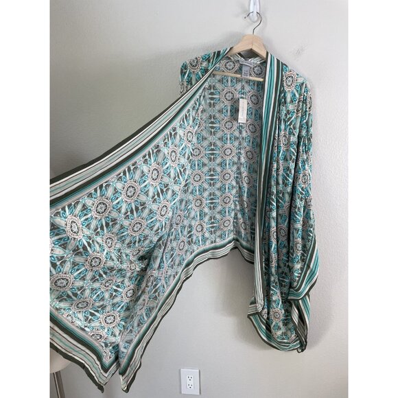 Catherines Kimono Cardigan Womens 4X 5X Blue Green Boho Open Front Plus Size Top - Picture 3 of 7